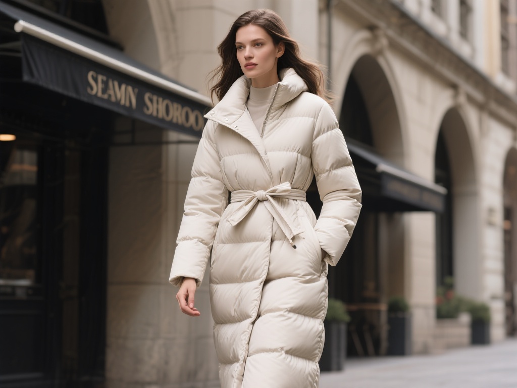 以某品牌为例，该品牌推出的长款羽绒服向来以腰部曲线